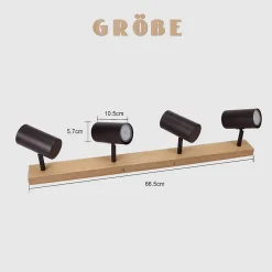 NETTLIFE Spot de plafond 4 flammes plafonnier en bois noirs GU10 orientable vintage