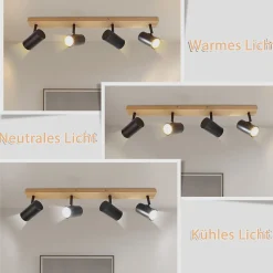 NETTLIFE Spot de plafond 4 flammes plafonnier en bois noirs GU10 orientable vintage