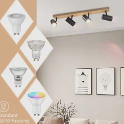 NETTLIFE Spot de plafond 4 flammes plafonnier en bois noirs GU10 orientable vintage