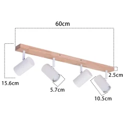 NETTLIFE Spot de Plafond 4 Ampoules Plafonnier en Bois Blanc GU10 Vintage Pivotant