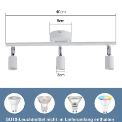 NETTLIFE Spot de plafond LED 3 ampoules plafonnier - plafonnier d'intérieur GU10 blanc chaud moderne