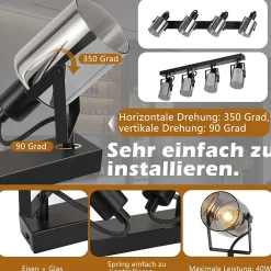 NETTLIFE Spot de plafond noirs 4 ampoules Plafonnier industriel vintage E14