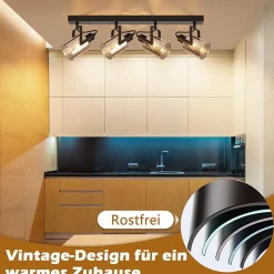 NETTLIFE Spot de plafond noirs 4 ampoules Plafonnier industriel vintage E14