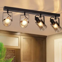 NETTLIFE Spot de plafond noirs 4 ampoules Plafonnier industriel vintage E14