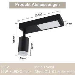 NETTLIFE Spot de plafond 1 ampoule GU10 chambre 3000k 20W lampe de cuisine noir blanc chaud orientable