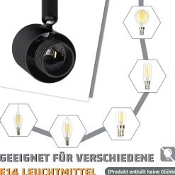 NETTLIFE Spot de plafond noir E14 intérieur vintage abat-jour en verre spot