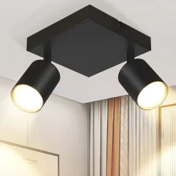 NETTLIFE Spot de plafond salon 2 ampoules noir GU10 plafonnier pivotant spot intérieur moderne pour chambre cuisine