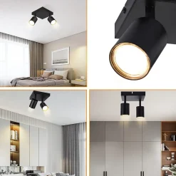NETTLIFE Spot de plafond salon 2 ampoules noir GU10 plafonnier pivotant spot intérieur moderne pour chambre cuisine