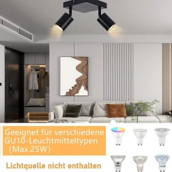 NETTLIFE Spot de plafond salon 2 ampoules noir GU10 plafonnier pivotant spot intérieur moderne pour chambre cuisine