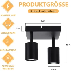 NETTLIFE Spot de plafond salon 2 ampoules noir GU10 plafonnier pivotant spot intérieur moderne pour chambre cuisine