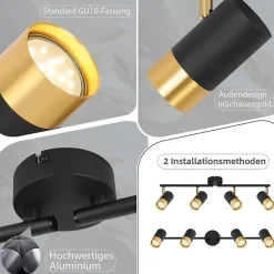 NETTLIFE Spot de plafond GU10 lampe de couloir noir doré orientable vintage