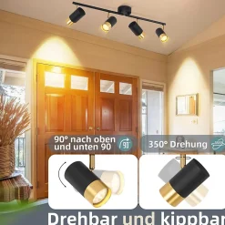 NETTLIFE Spot de plafond GU10 lampe de couloir noir doré orientable vintage