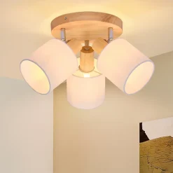 NETTLIFE Spot de plafond 3 Ampoules rond bois Plafonnier LED E14 spot