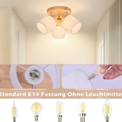 NETTLIFE Spot de plafond 3 Ampoules rond bois Plafonnier LED E14 spot
