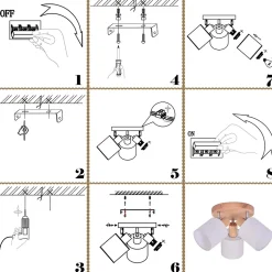 NETTLIFE Spot de plafond 3 Ampoules rond bois Plafonnier LED E14 spot