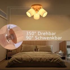 NETTLIFE Spot de plafond 3 Ampoules rond bois Plafonnier LED E14 spot
