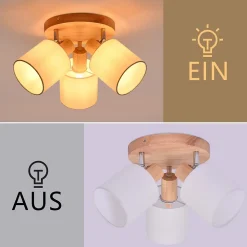 NETTLIFE Spot de plafond 3 Ampoules rond bois Plafonnier LED E14 spot