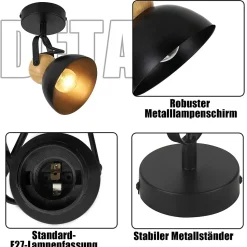 NETTLIFE Spot de plafond vintage noir E27 orientable rétro entrée salon chambre