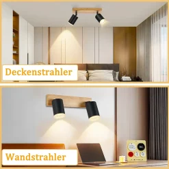 NETTLIFE Spot de plafond noir GU10 spot mural en bois vintage pivotant sans ampoule industriel