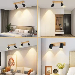 NETTLIFE Spot de plafond noir GU10 spot mural en bois vintage pivotant sans ampoule industriel