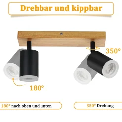 NETTLIFE Spot de plafond noir GU10 spot mural en bois vintage pivotant sans ampoule industriel