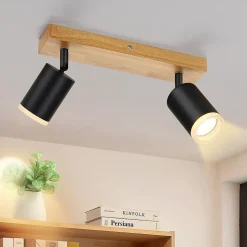 NETTLIFE Spot de plafond noir GU10 spot mural en bois vintage pivotant sans ampoule industriel