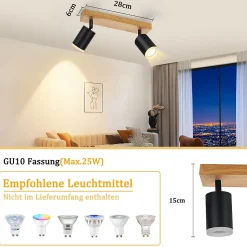 NETTLIFE Spot de plafond noir GU10 spot mural en bois vintage pivotant sans ampoule industriel