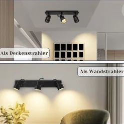 NETTLIFE Spot de Plafond Noir Plafonnier Vintage GU10 Lampe de Cuisine pour Orientable 3 Flammes Vintage