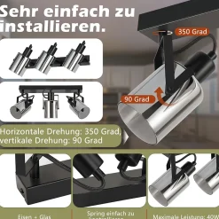 NETTLIFE Spot de plafond Spots de plafond noirs 3 ampoules E14 spots verre