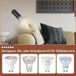 NETTLIFE Spot de plafond noir 1 ampoule plafonnier moderne spot GU10 spots orientables intérieur métal