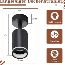 NETTLIFE Spot de plafond noir 1 ampoule plafonnier moderne spot GU10 spots orientables intérieur métal