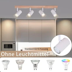 NETTLIFE Spot de plafond 4 flammes bois noir vintage GU10 plafonnier orientable lampe de couloir orientable