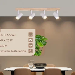 NETTLIFE Spot de plafond 4 flammes bois noir vintage GU10 plafonnier orientable lampe de couloir orientable