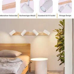 NETTLIFE Spot de plafond 4 flammes bois noir vintage GU10 plafonnier orientable lampe de couloir orientable