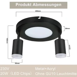 NETTLIFE Spot de plafond 2 ampoules noir 3000K protection des yeux installation facile orientable GU10