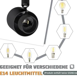 NETTLIFE Spot de plafond noir E14 abat-jour en verre vintage d'intérieur Spot moderne pour chambre à coucher salon