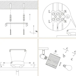 NETTLIFE Spot De Plafond 2 Flammes E14 Noir Naturel Plafonnier Papier Salon