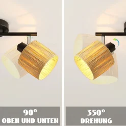 NETTLIFE Spot De Plafond 2 Flammes E14 Noir Naturel Plafonnier Papier Salon