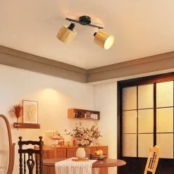 NETTLIFE Spot De Plafond 2 Flammes E14 Noir Naturel Plafonnier Papier Salon