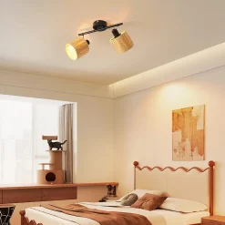 NETTLIFE Spot De Plafond 2 Flammes E14 Noir Naturel Plafonnier Papier Salon