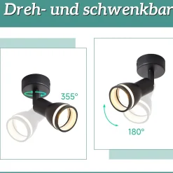 NETTLIFE Spot de plafond LED 1 ampoule noir salon plafonnier orientable GU10 spot lampe moderne