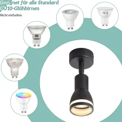 NETTLIFE Spot de plafond LED 1 ampoule noir salon plafonnier orientable GU10 spot lampe moderne