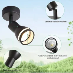 NETTLIFE Spot de plafond LED 1 ampoule noir salon plafonnier orientable GU10 spot lampe moderne