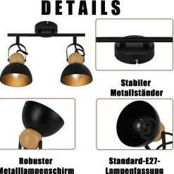 NETTLIFE Spot de plafond 2 flammes vintage noir E27 orientable lampe de couloir rétro métal industriel