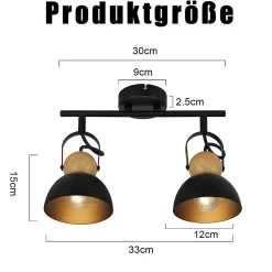 NETTLIFE Spot de plafond 2 flammes vintage noir E27 orientable lampe de couloir rétro métal industriel