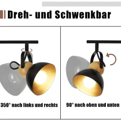 NETTLIFE Spot de plafond 2 flammes vintage noir E27 orientable lampe de couloir rétro métal industriel