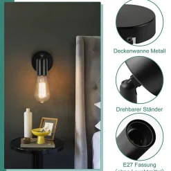 NETTLIFE Spot E27 noir lampe murale vintage lampe de cuisine pour salon, chambre à coucher Max.40 W