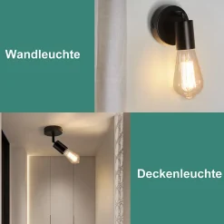 NETTLIFE Spot E27 noir lampe murale vintage lampe de cuisine pour salon, chambre à coucher Max.40 W