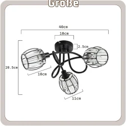 NETTLIFE Spot 3er De Plafond En Cristal Noir Vintage E14 Pour Couloir Pivotant à 350 Industriel