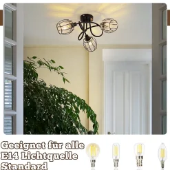 NETTLIFE Spot 3er De Plafond En Cristal Noir Vintage E14 Pour Couloir Pivotant à 350 Industriel